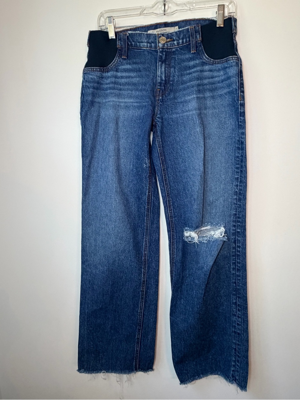 Hudson Rosie Jeans Dark Blue Stretch maternity Denim with frayed hem size 27